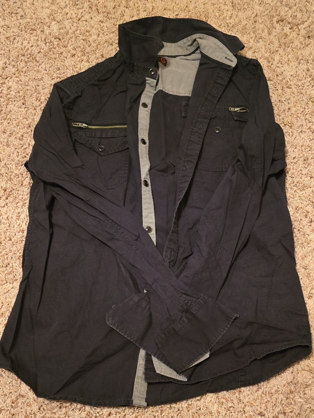 G by Guess Men's Black Button-Down Utility Shirt